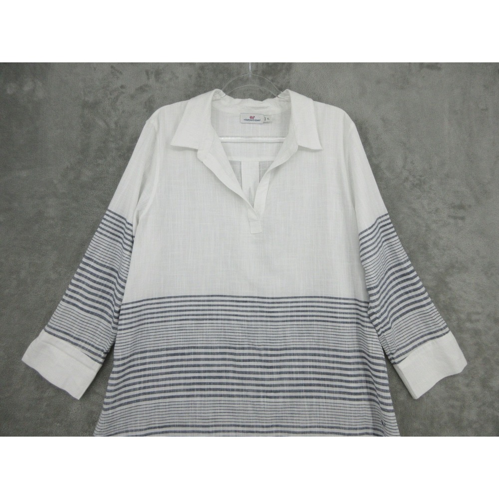 Vineyard Vines Top Women XL Striped Metallic Tunic Nautical Coastal Resort Navy - Picture 3 of 12